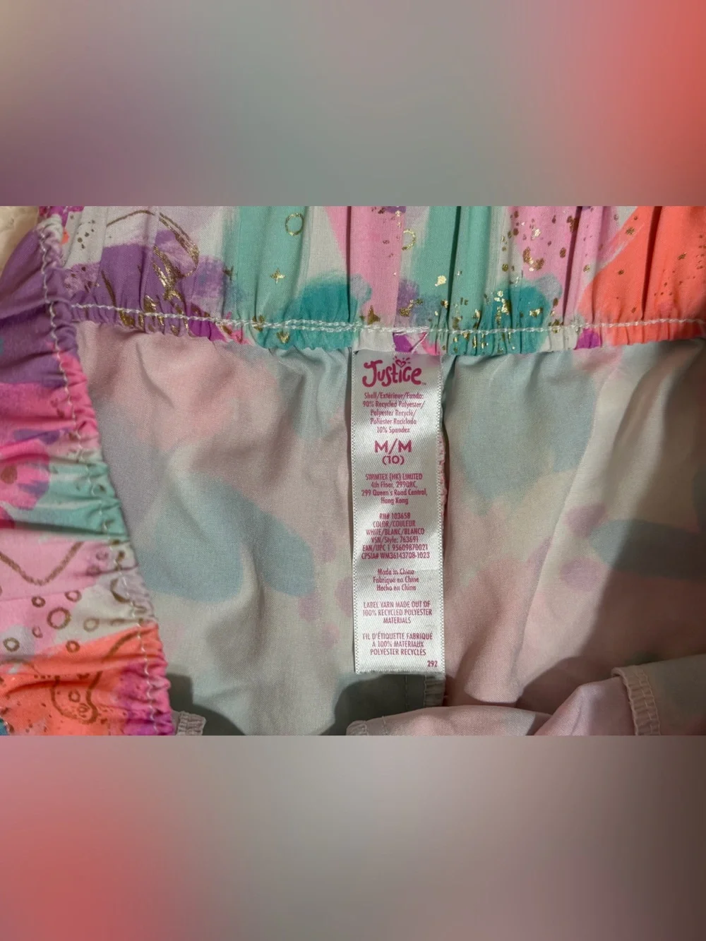 Junior Medium Pastel Brushstroke Print Shorts - Pink & Mint With Shimmer